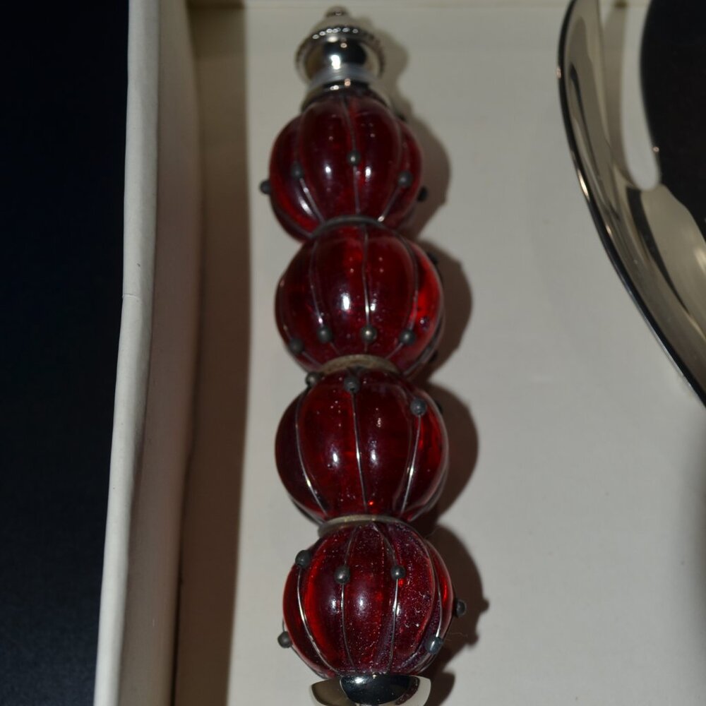Nickel Plated Salad Server Set, Ornate Ruby Red Handles - New - Picture 4 of 9